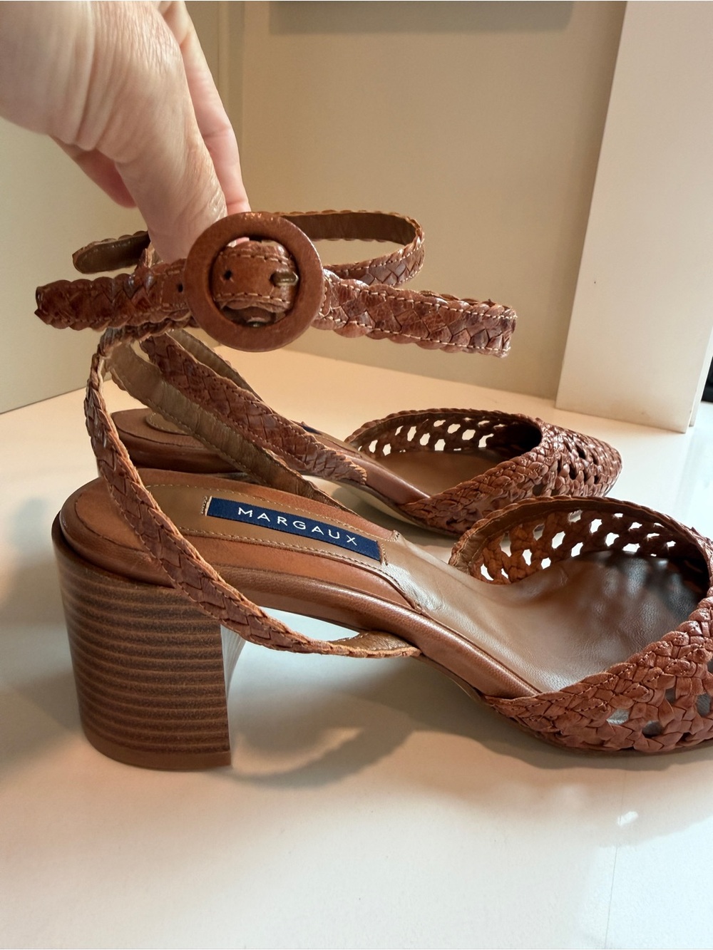 New Margaux Woven Market Heel Saddle Leather Size 11 - Picture 7 of 10